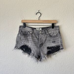 WE THE FREE Good Vibration Cut-Off Jean Shorts Gray Distressed